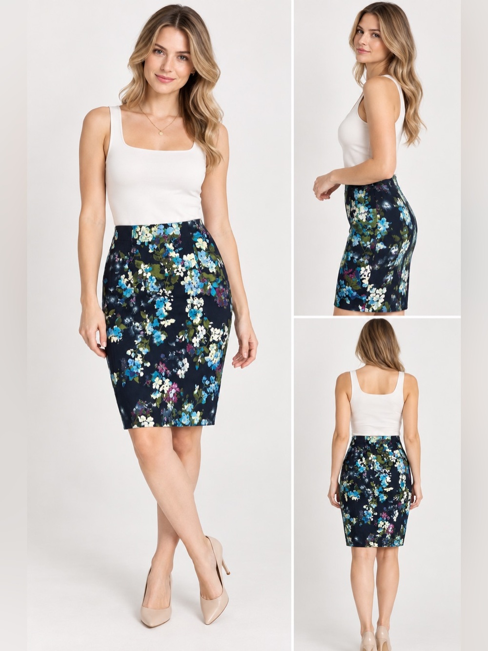 J. Jill Floral Stretch Pencil Skirt Petite XS